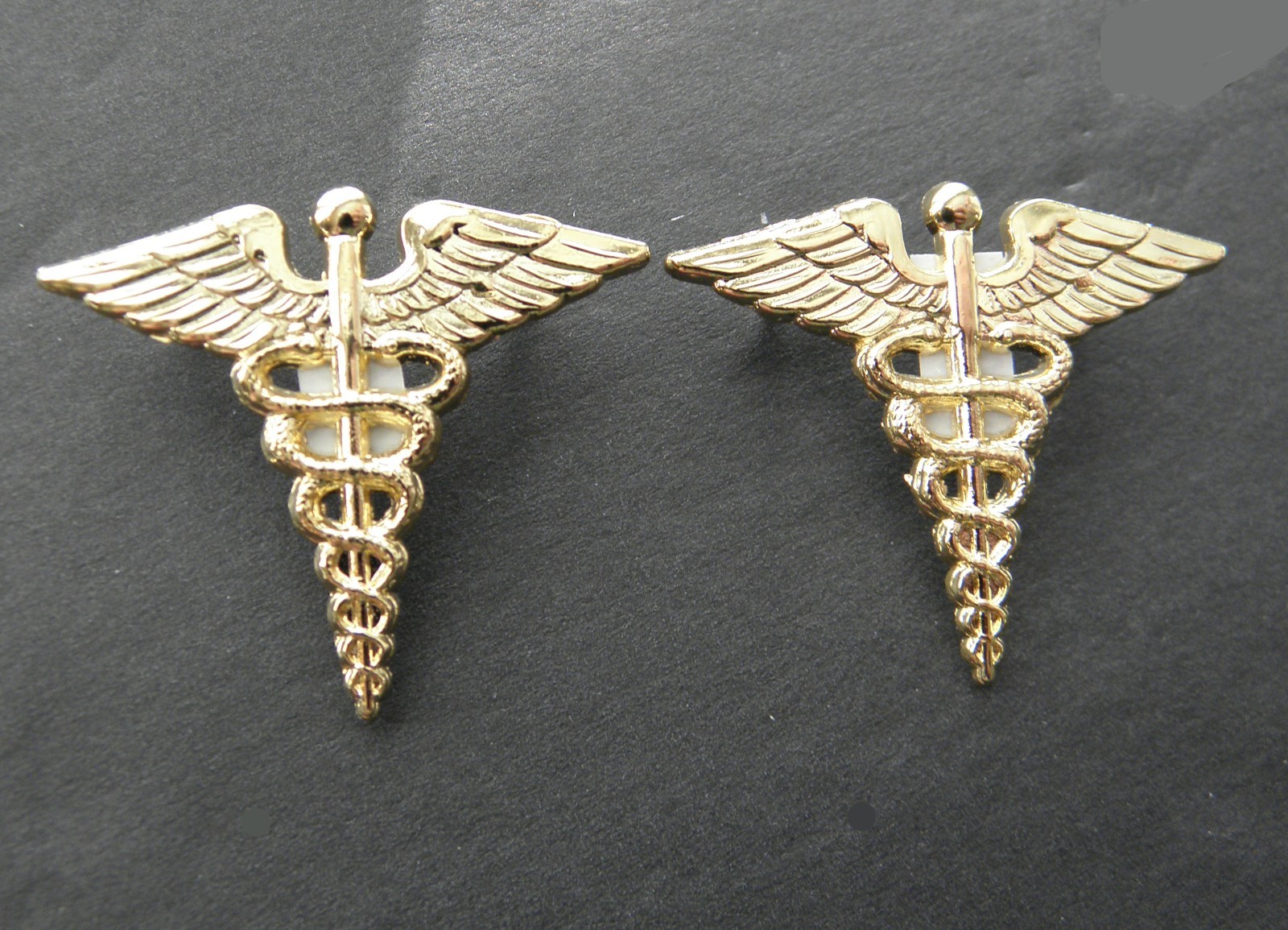 ARMY MEDICAL CORPS CADUCEUS SET 2 TWO GOLD COLOR CUTOUT LAPEL PIN 1.24 x 1 INCH