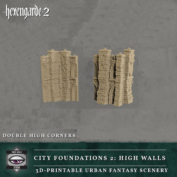 Hexengarde City Foundations DOUBLE HIGH WALL CORNERS D&D Mordheim Terrain