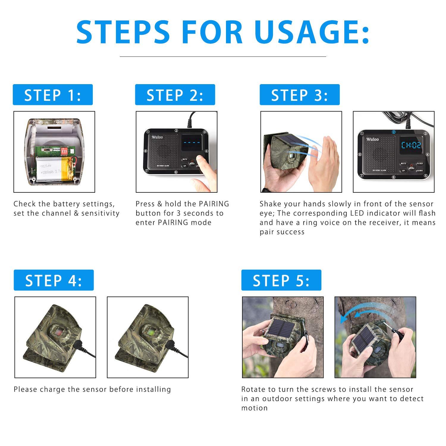 1800ft Solar Wireless Driveway Alarms System Long Range Motion Sensor Waterproof