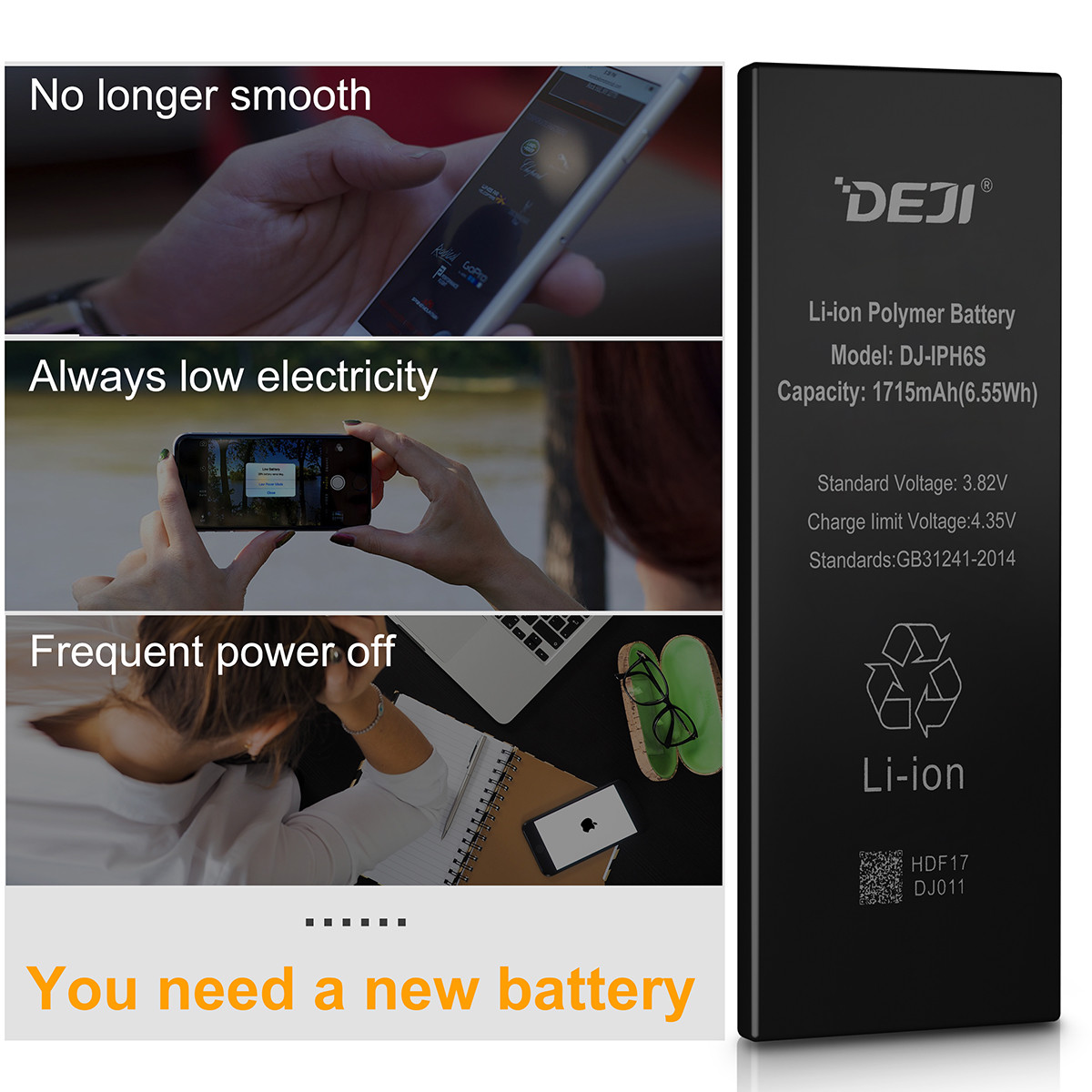 DEJI Replacement Internal Battery for iPhone 8 7 6s 6 Plus 5s 5c SE 1st Gen
