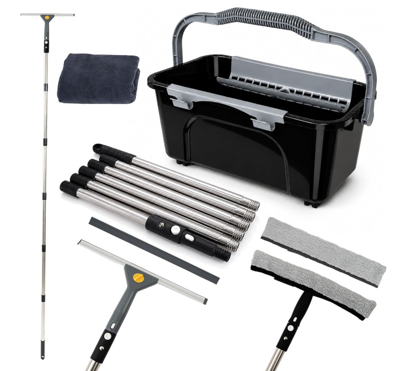 Kit Limpiacristales con Palo Extensible 94,5" Cubo 3 Gal y Recambios Extra