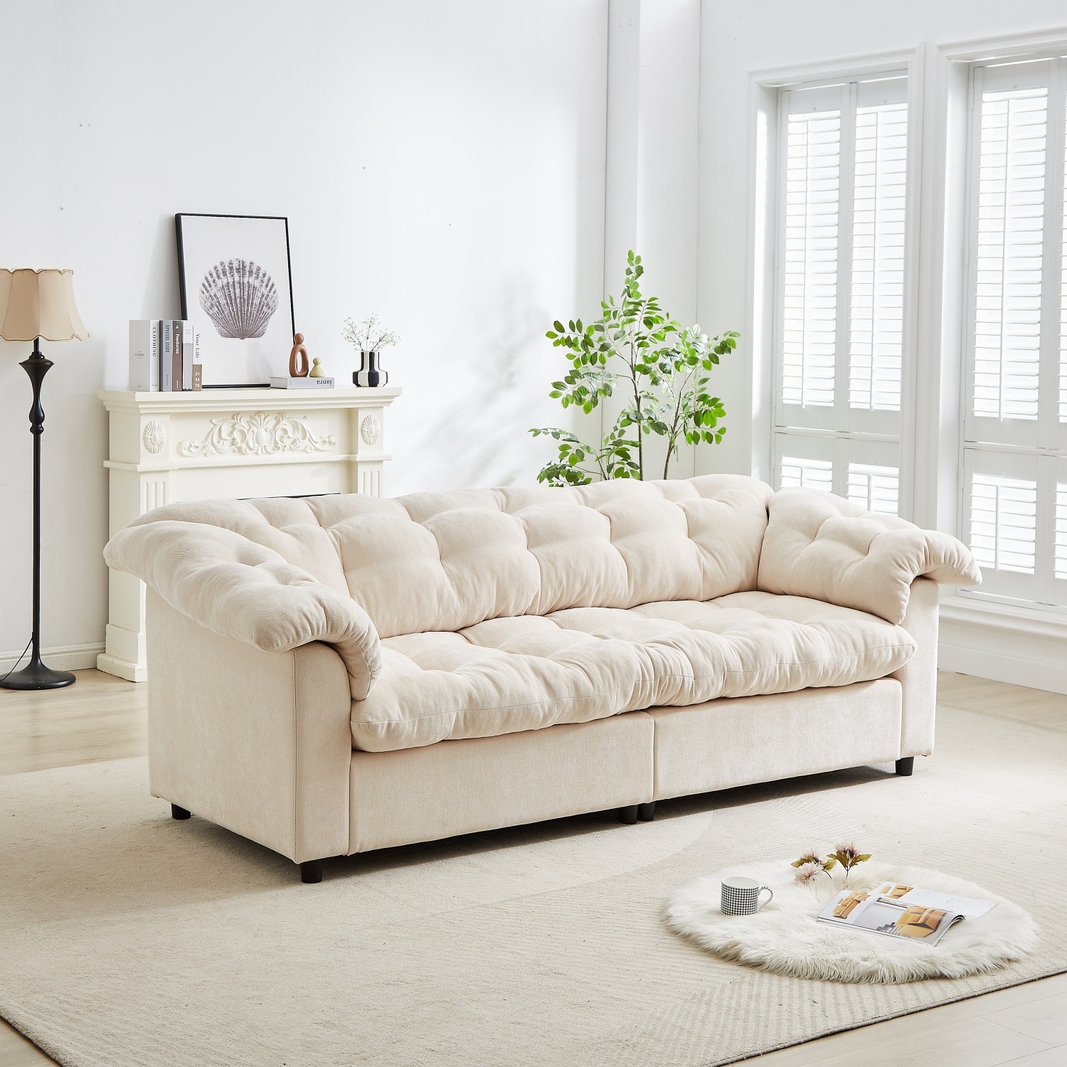 Modern Chenille Deep Seat Sofa 3 Seater Luxury Upholstered Couch with Armrests