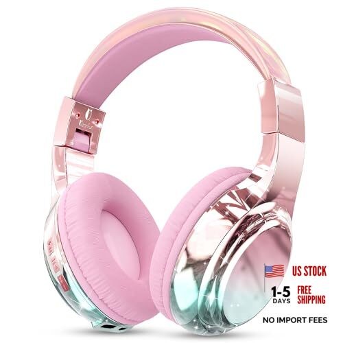 Kids Bluetooth Headphones, 60H Playtime, 74/85/94dB Safe Volume Limit, Pink