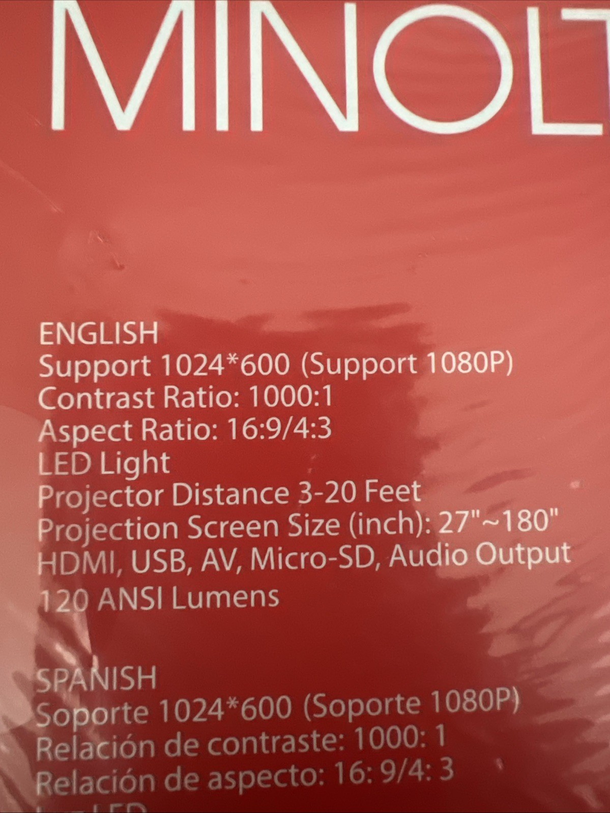 Minolta Mini Projector MN674 Bundle Pack with 100" Screen and Remote; New in Box