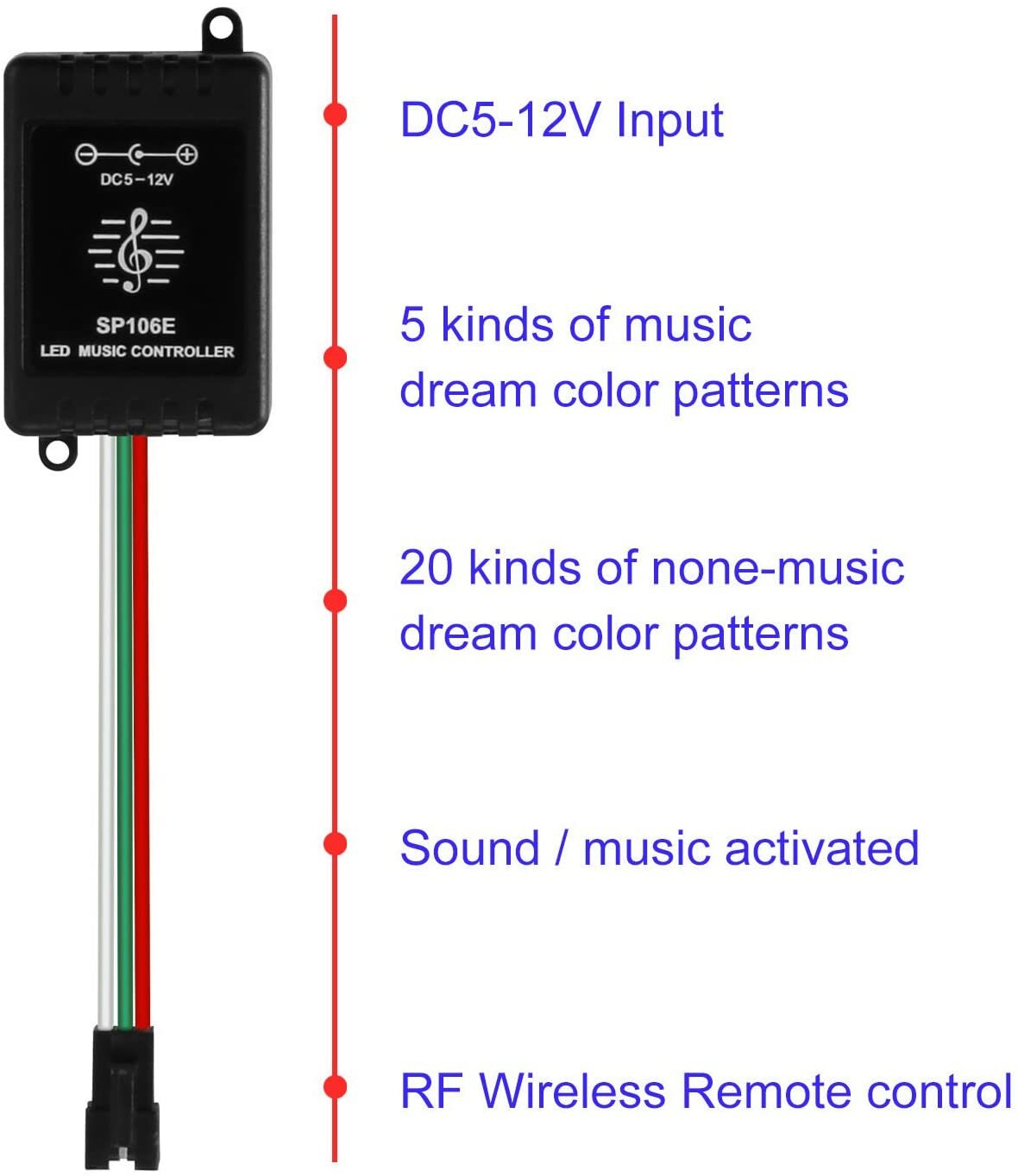 LED Music Controller Wireless RF Remote 5V-24V SP106E 9Key For WS2811 WS2812