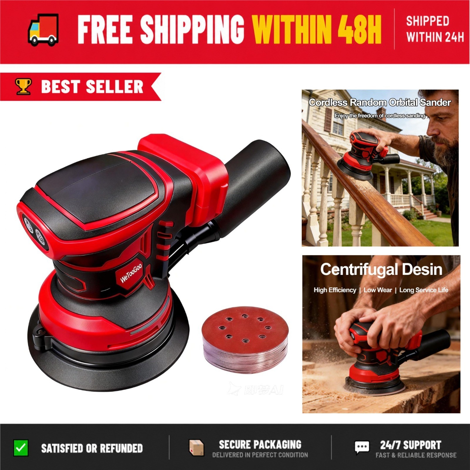 Brushless Cordless Random Orbital Sander Compatible with Milwaukee 18V