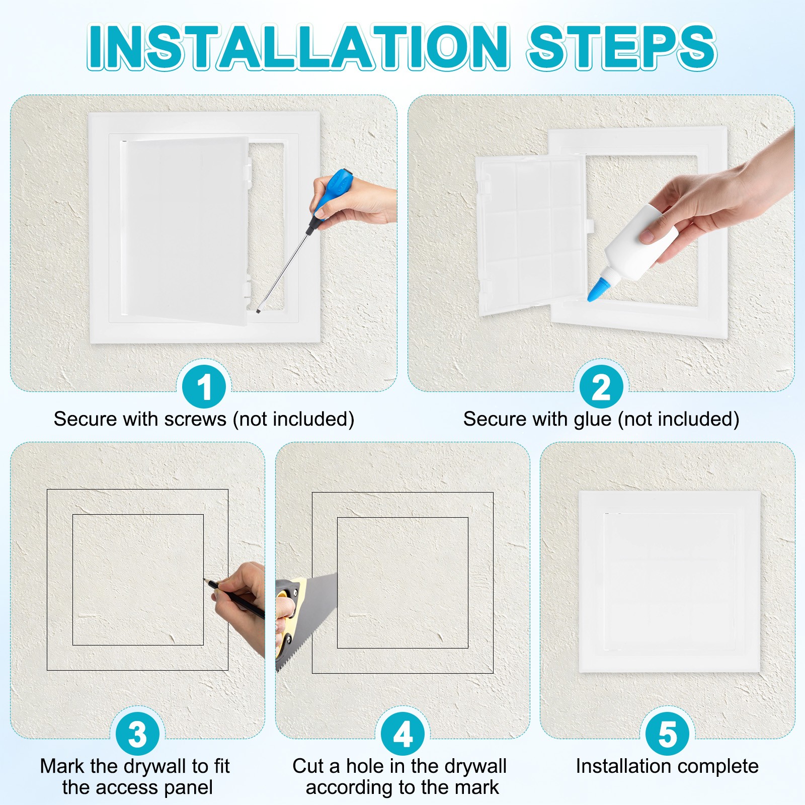 2-Pack Access Panel for Drywall, 5.7x6" Plastic Wall Hole Cover [White]