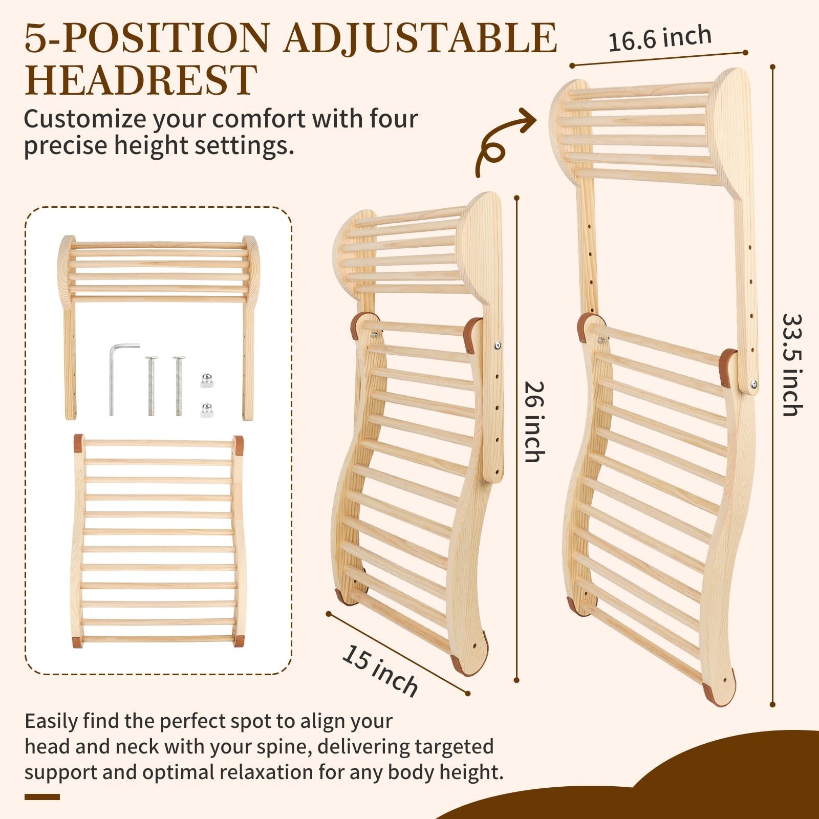 Sauna Backrest Infrared Sauna Backrest Accessories with Adjustable Pillow Woo...