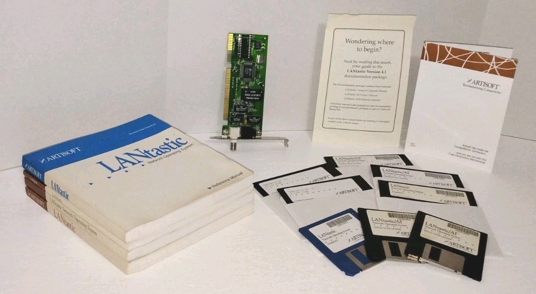Vintage Artisoft LANtastic DOS Network OS COMPLETE Kit + Manuals + ISA Ethernet