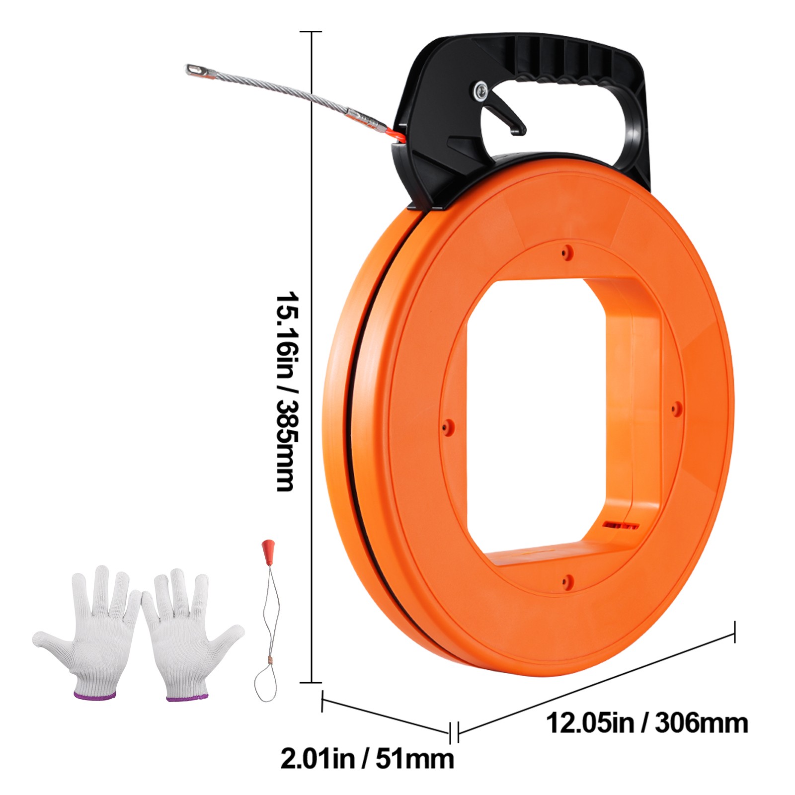 Fish Tape Wire Cable Line Puller 100 ft 1/4 in PET with High Plastic Case