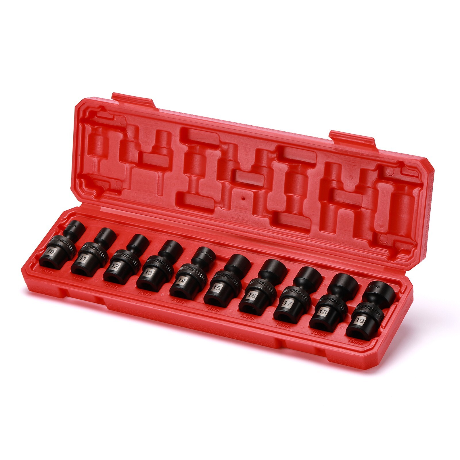 10 Piece 3/8" Drive 6 Point Universal Flex Impact Socket Set, Metric, 10mm- 19mm