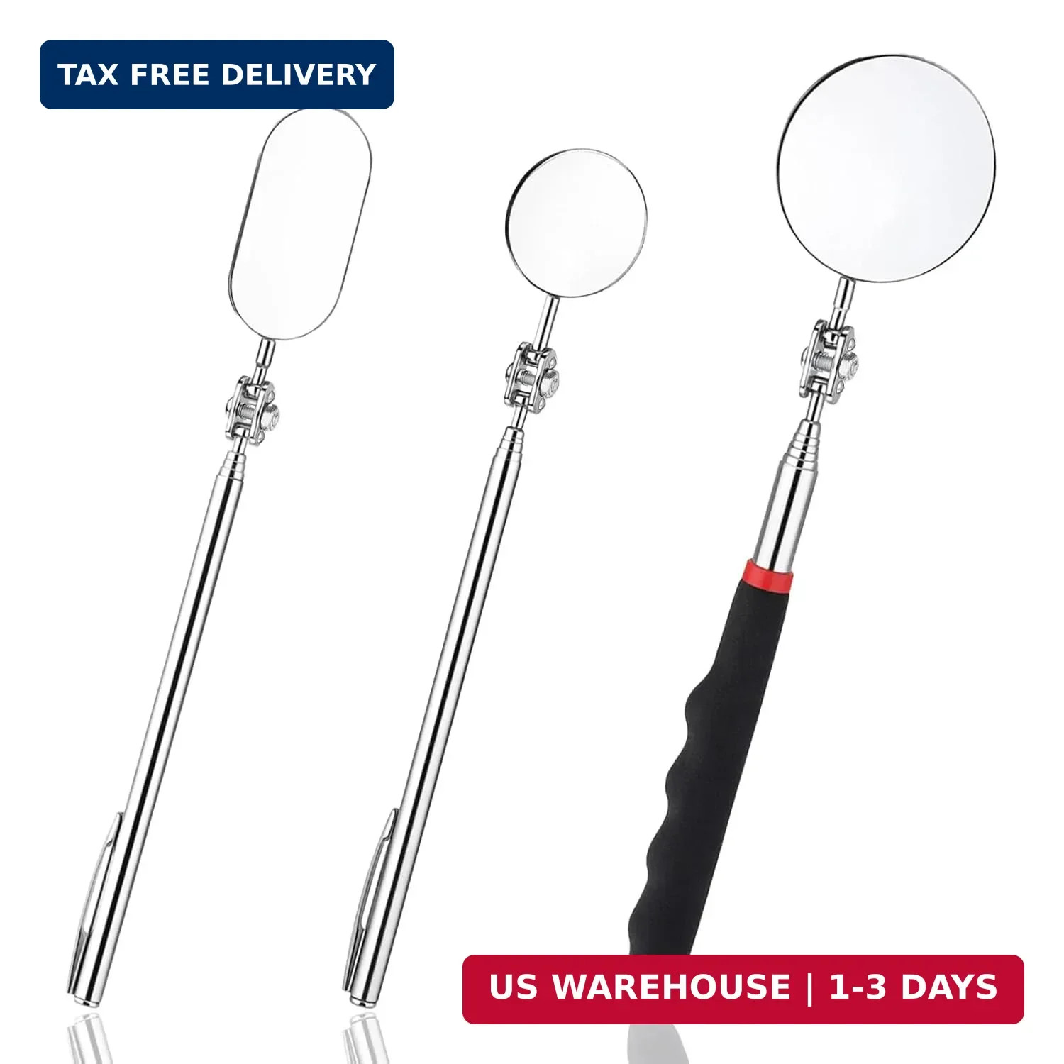 3 Pack Stainless Steel Mechanic Mirror Telescoping Inspection Mirror Extendable