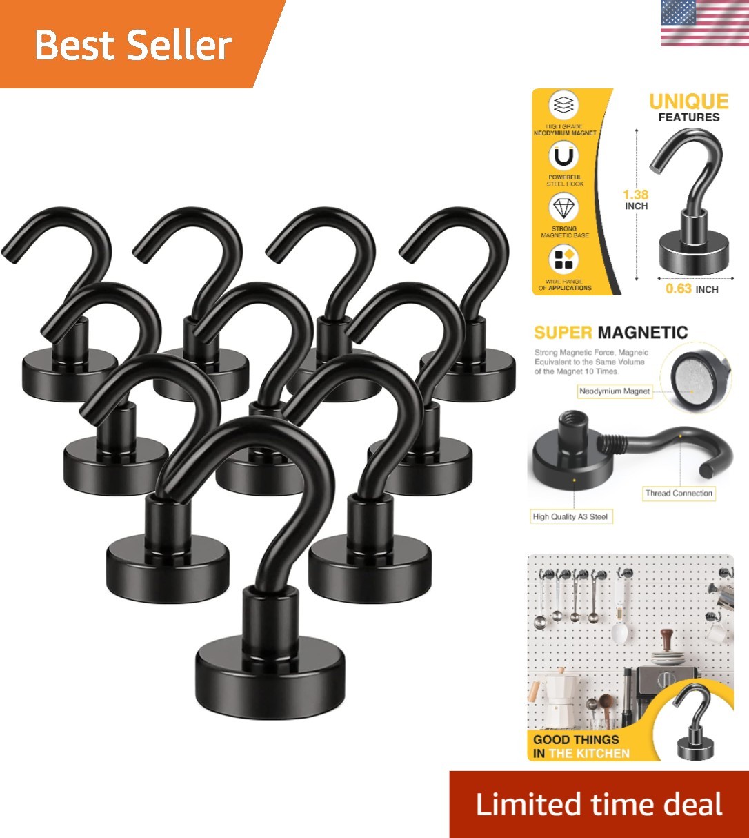 Versatile Heavy-Duty Magnetic Hooks - 30 lbs Capacity, No Tools Required
