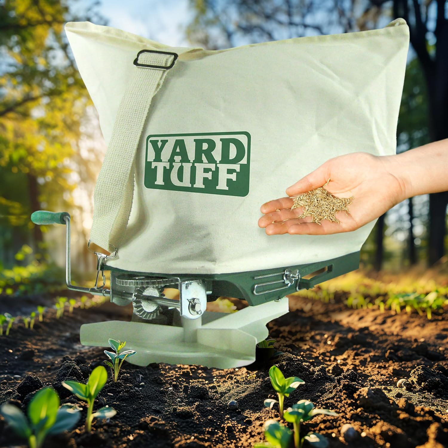 Outdoor Lawn Garden 25 Pounds Shoulder Seeder and Grass Seed Spreader with Canva