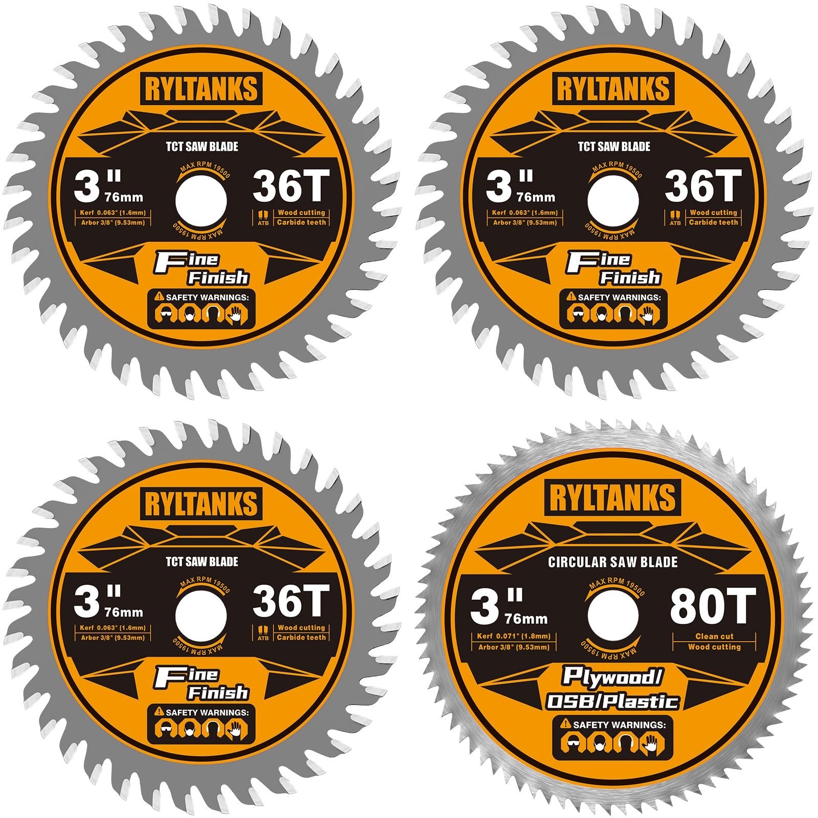 3 Inch Circular Saw Blades 36T TCT(Tungsten Carbide Tipped) & 80T with 3/8 In...