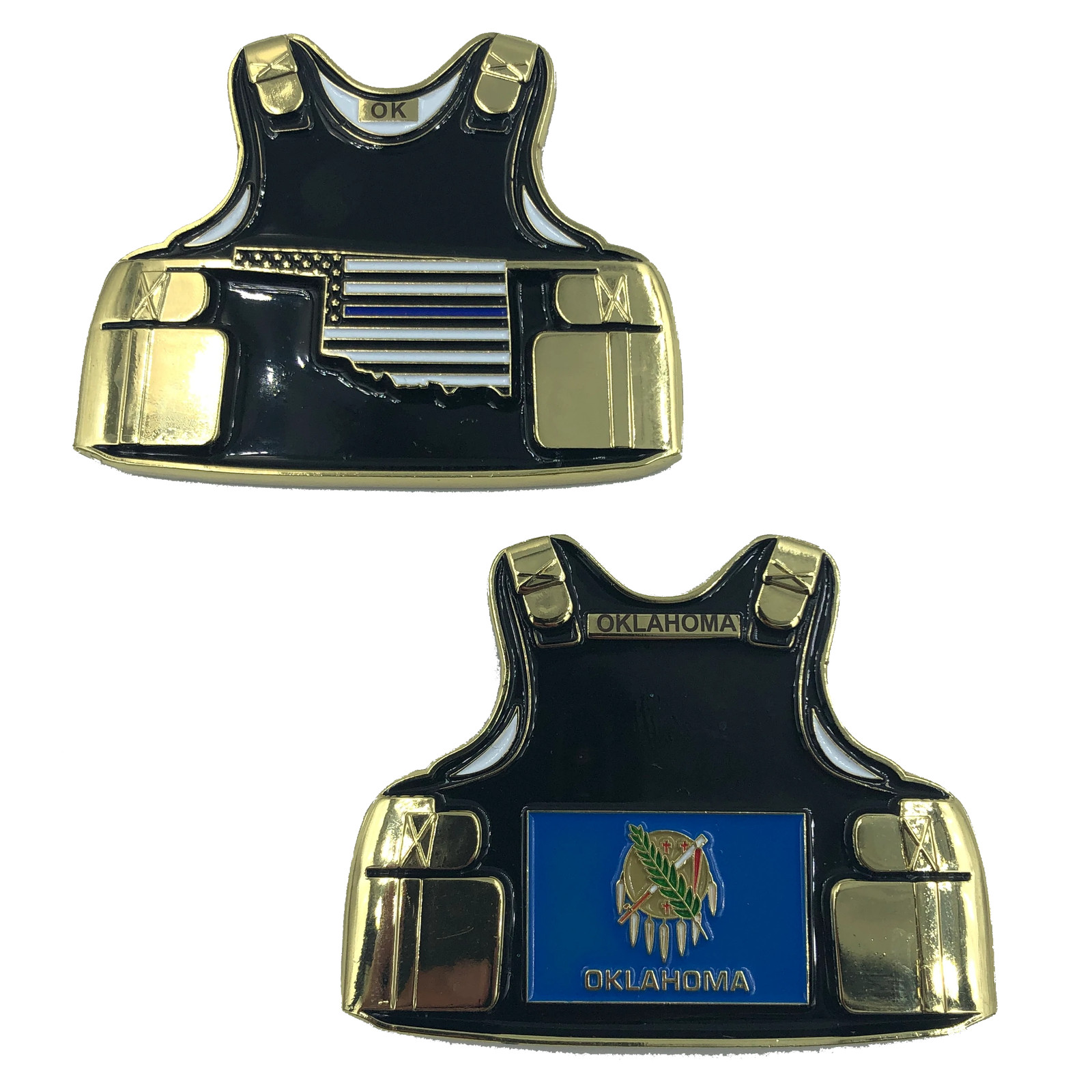D-019 Oklahoma LEO Thin Blue Line Police Body Armor State Flag Challenge Coins