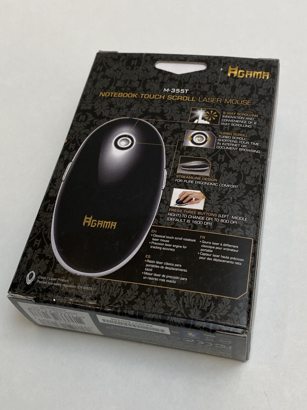 Agama M-355T Touch Scroll Laser Mouse with 8 Way Scrolling USB Cable ( Black )