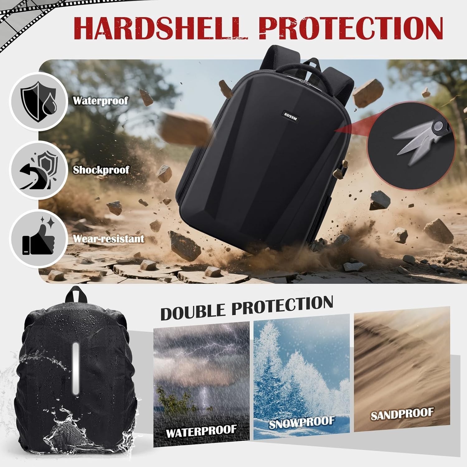 Professional Photography Backpack with Hardshell, Rain Cover & Storage Pockets