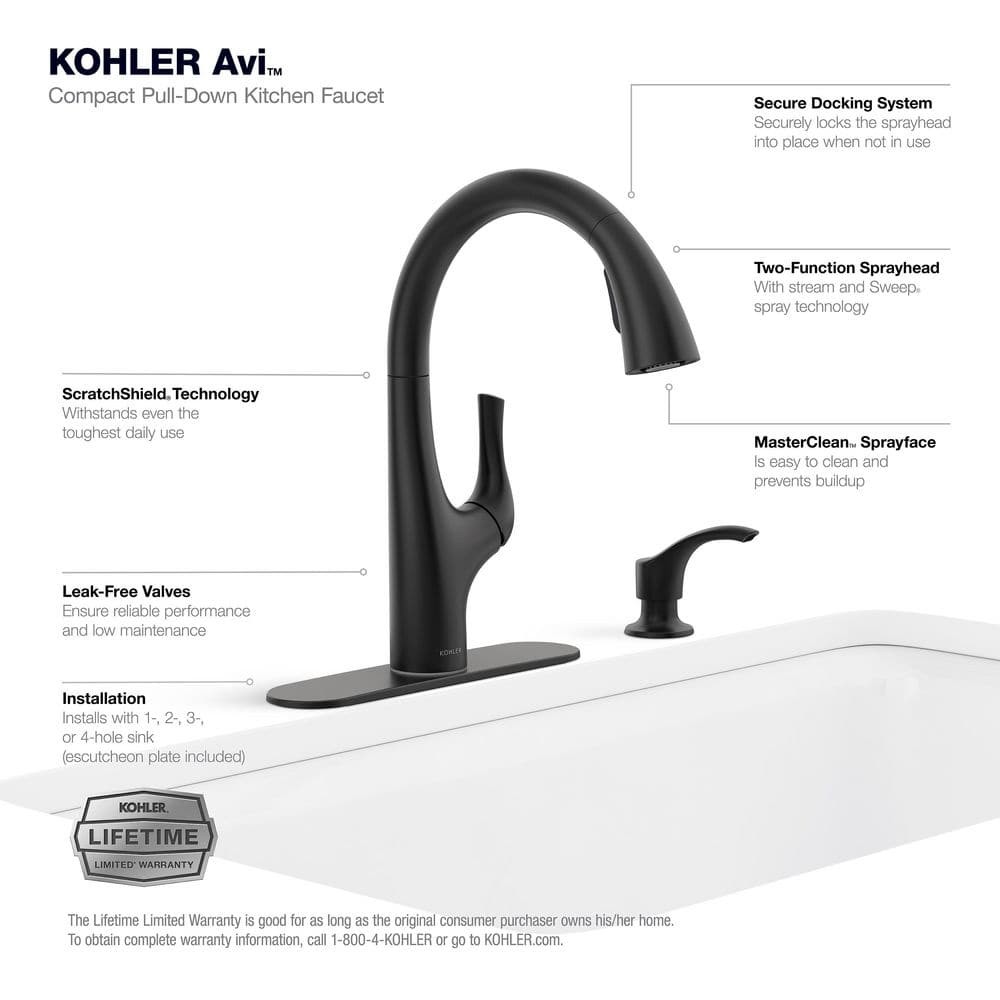 Kohler Avi Single-Handle Pull Out Sprayer Kitchen Faucet in Matte Black