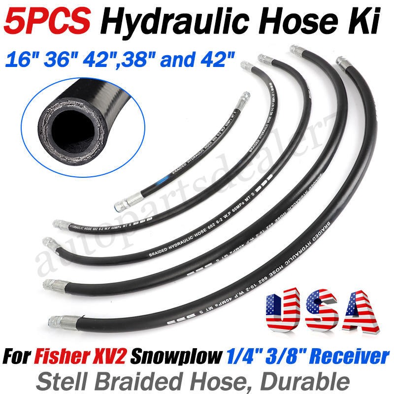 For Fisher XV2 Snowplow Hydraulic System 1/4" 3/8" Receiver Braided Hose Kit 5pc