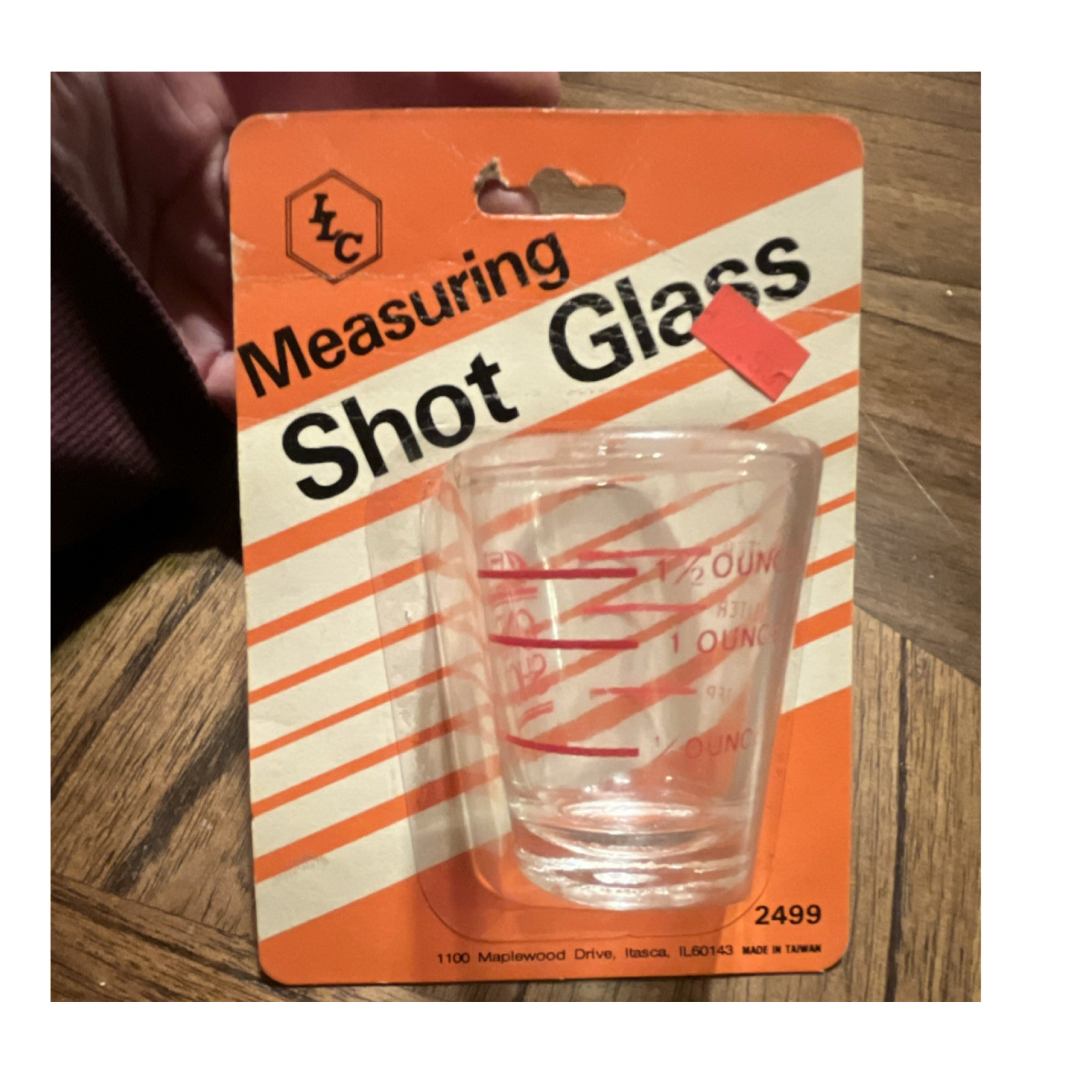 One Shot Measuring VTG Glass Printed Barware NOS Original Hang Card Packaging