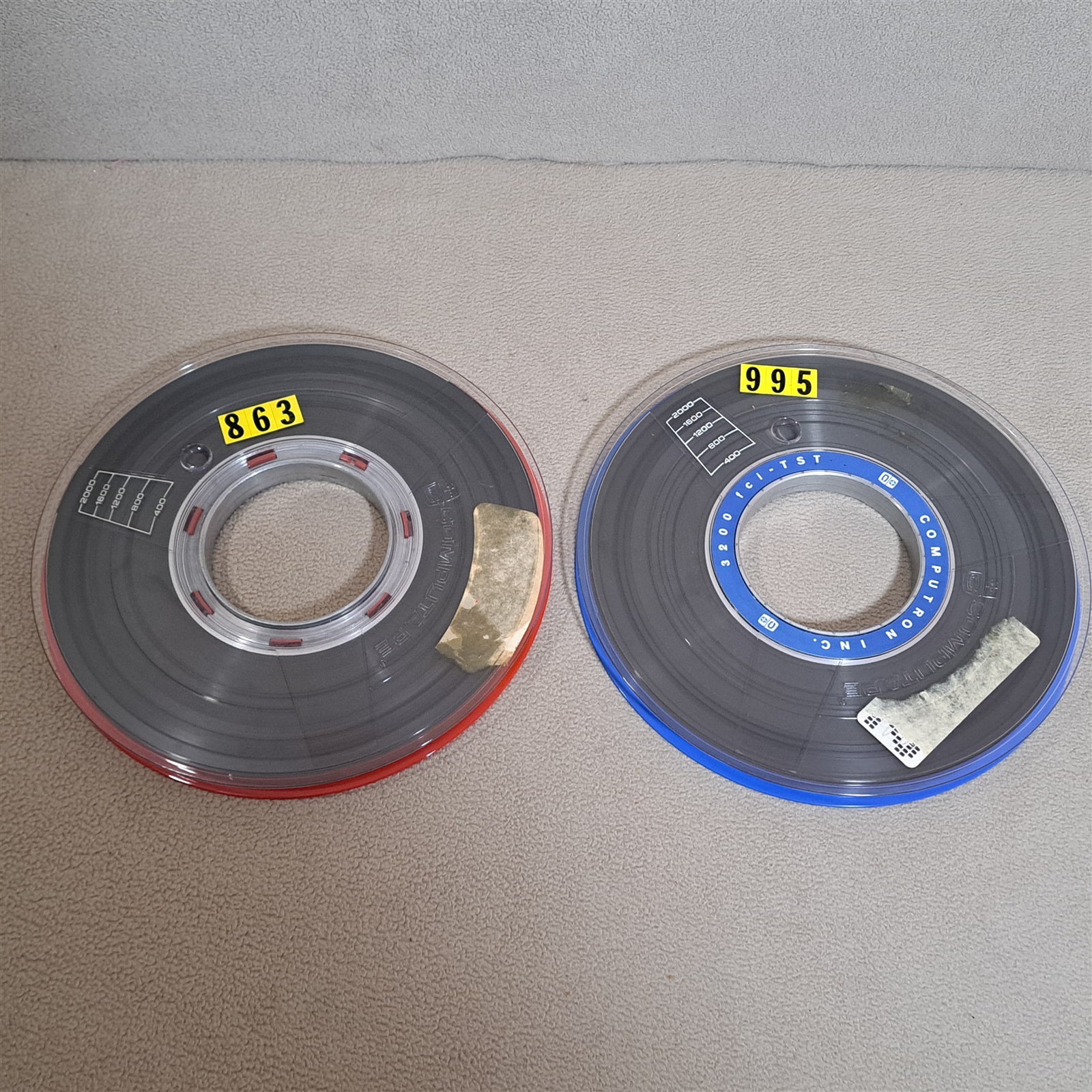 2 Computape 9-Track 10.5" Computer Data Magnetic Tape Reels [w/ Cases] a