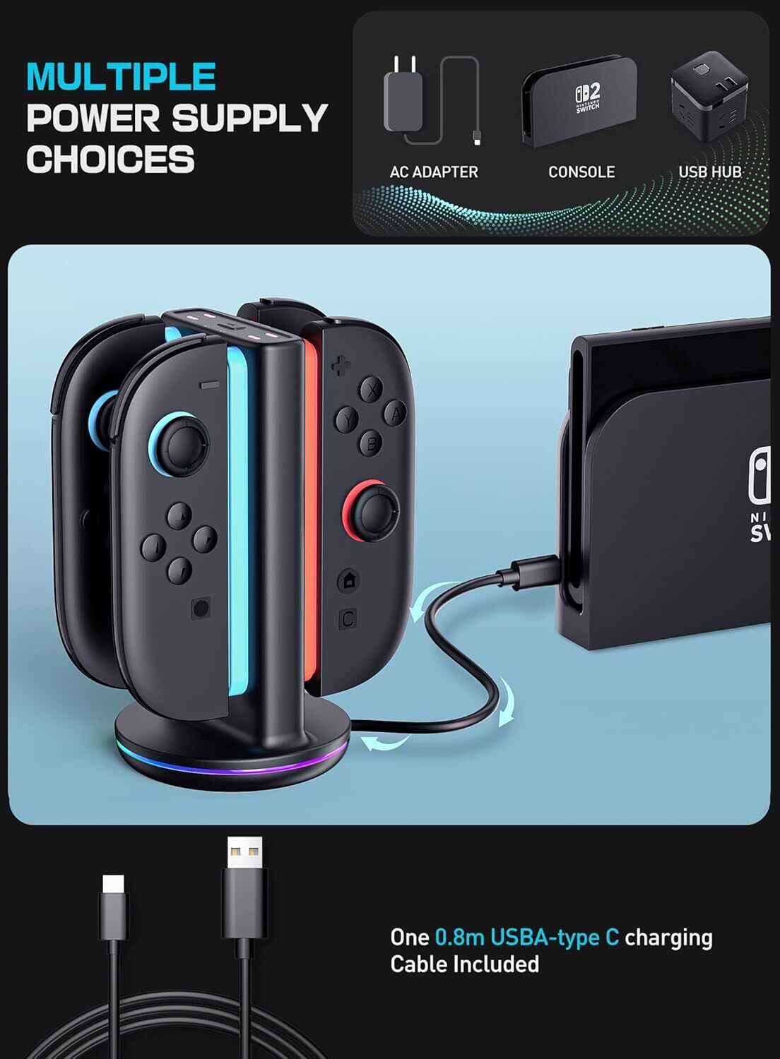 SUPCASE Charging Dock for Nintendo Switch 2 Dual-Direction Charger Stand Station