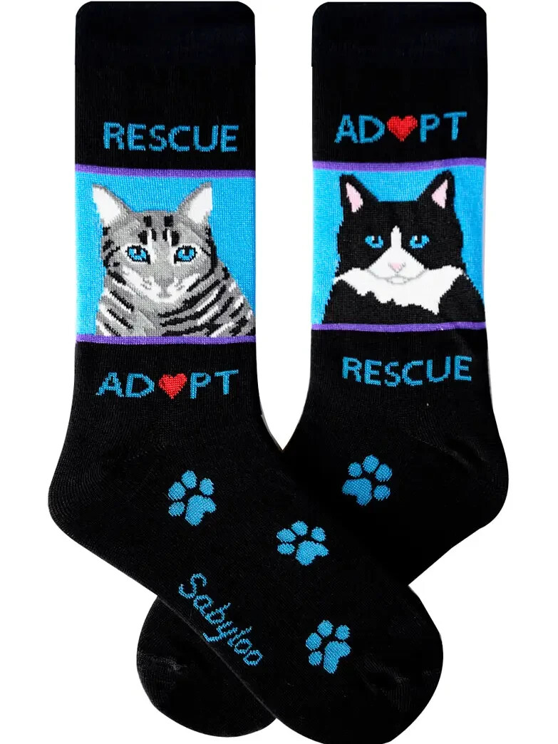 Adopt Rescue Cats Women's Crew Socks Size 9-11 Sabyloo Socks Paws Fashion New
