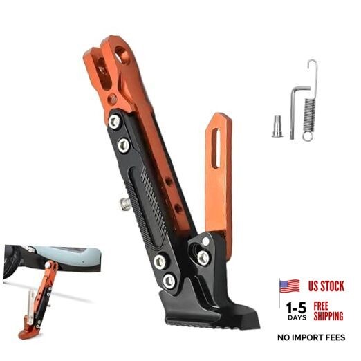 Motorcycle Kickstand, Height Adjustable CNC Alloy Side Stand with 1 PC Orange