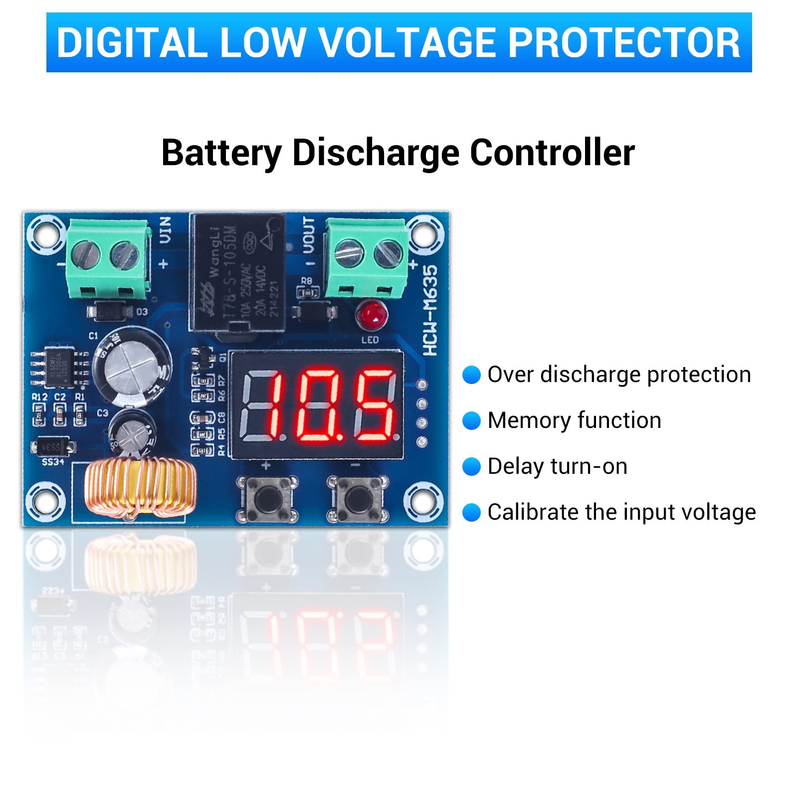ICSTATION Digital Low Voltage Protector, DC 1236V 20A Low Voltage Cutoff Disc...