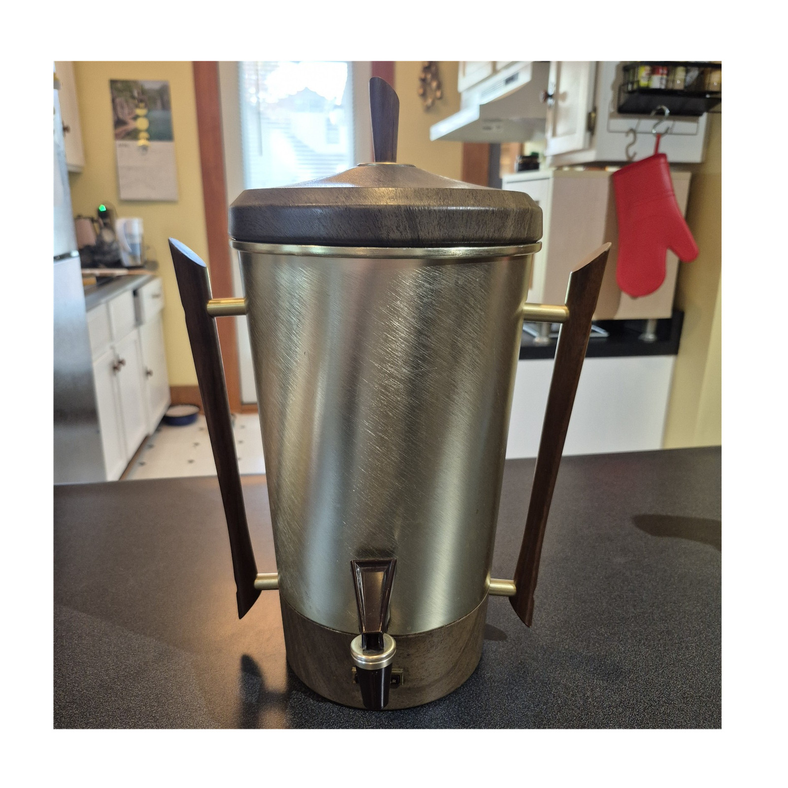 Tricolator Electric Percolator Mid-Century Modern Gold Brown Wood Coffee Pot 17"