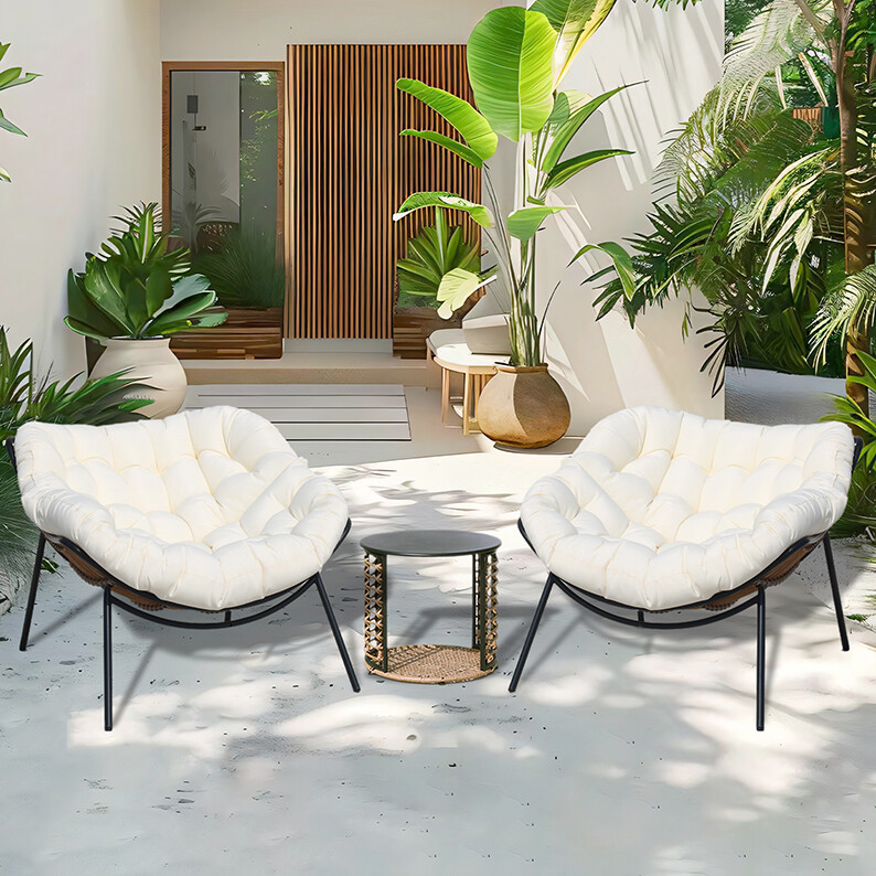 VIXLON Wicker Patio Outdoor Furniture Porch Chairs Set Indoor Papasan Chair Set
