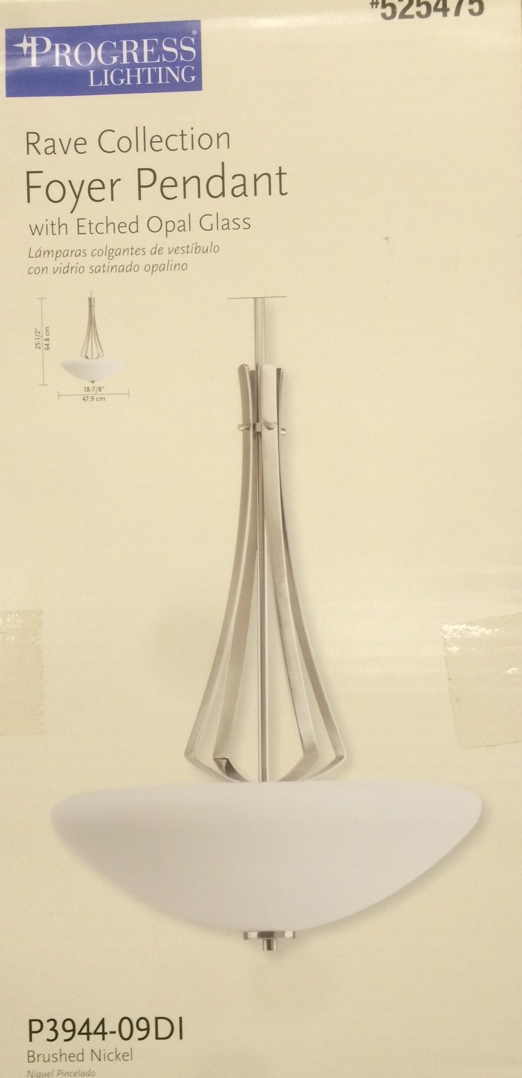 PROGRESS LIGHTING RAVE Contemporary Pendant Light - Brushed Nickel - NEW