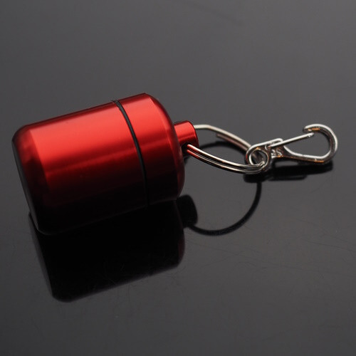 2 PCS Waterproof 1" Wide Pill Container Capsule Bottle Keychain & Clip - Red