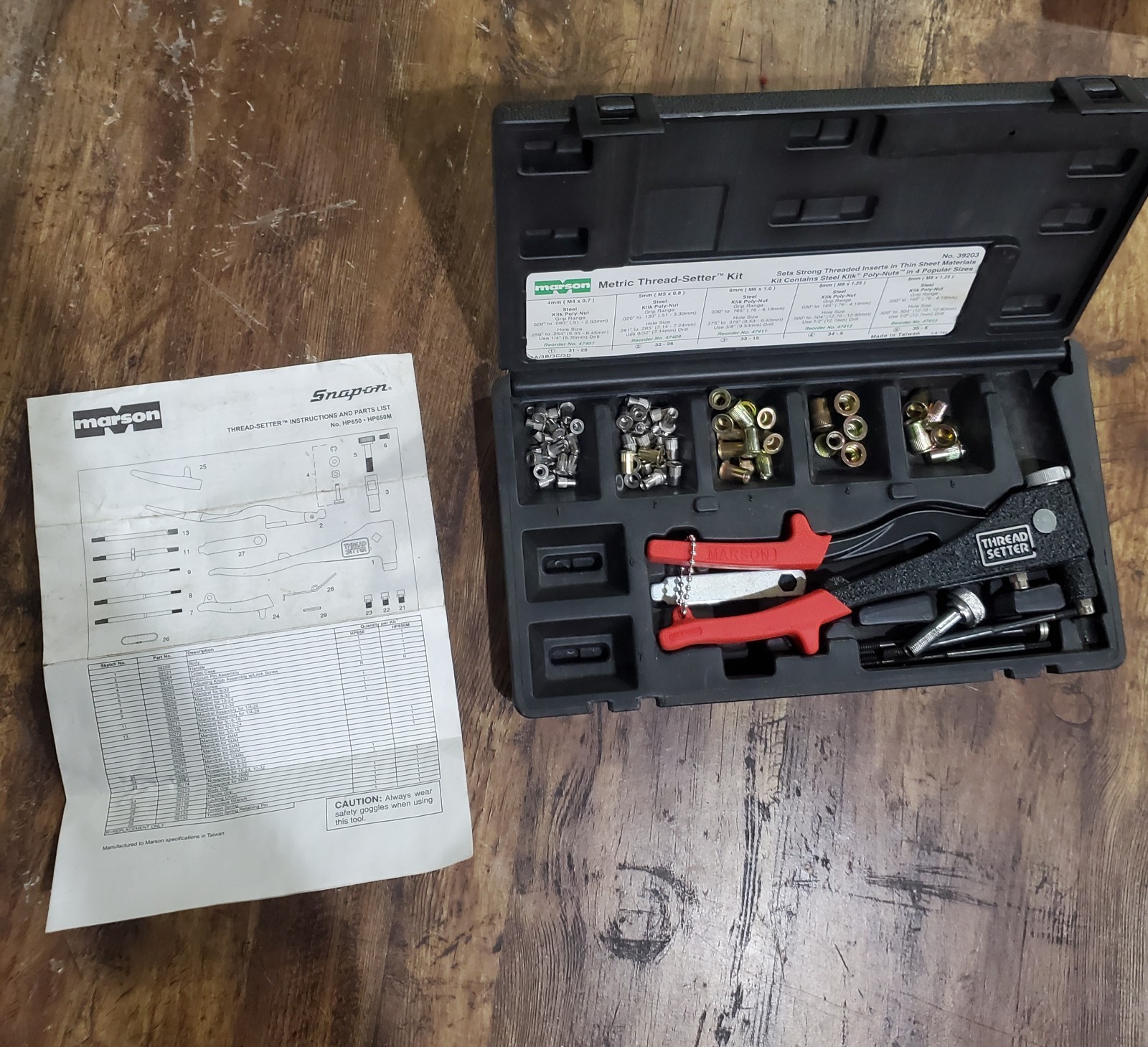Marson 39203 Metric Thread Setter Kit Rivet Nut Tool M4 M5 M6 M8 Complete Case
