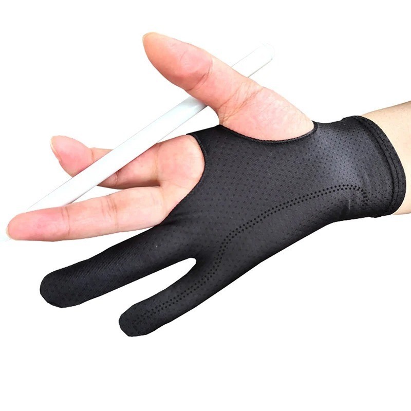 Two Finger Anti-fouling Glove Drawing & Pen Graphic Tablet Pad For Artist Black