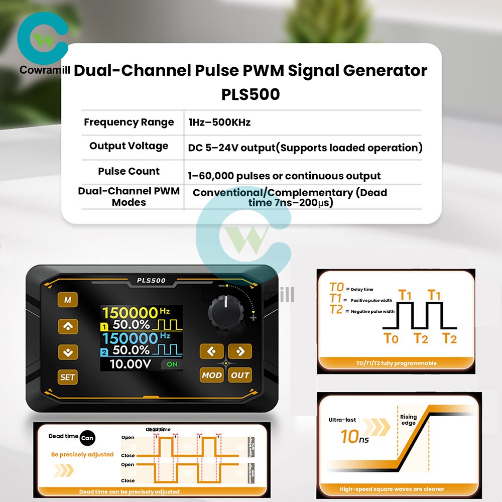 PLS500 Dual-Channel Pulse PWM Signal Generator Adjustable Programmable Dead zone