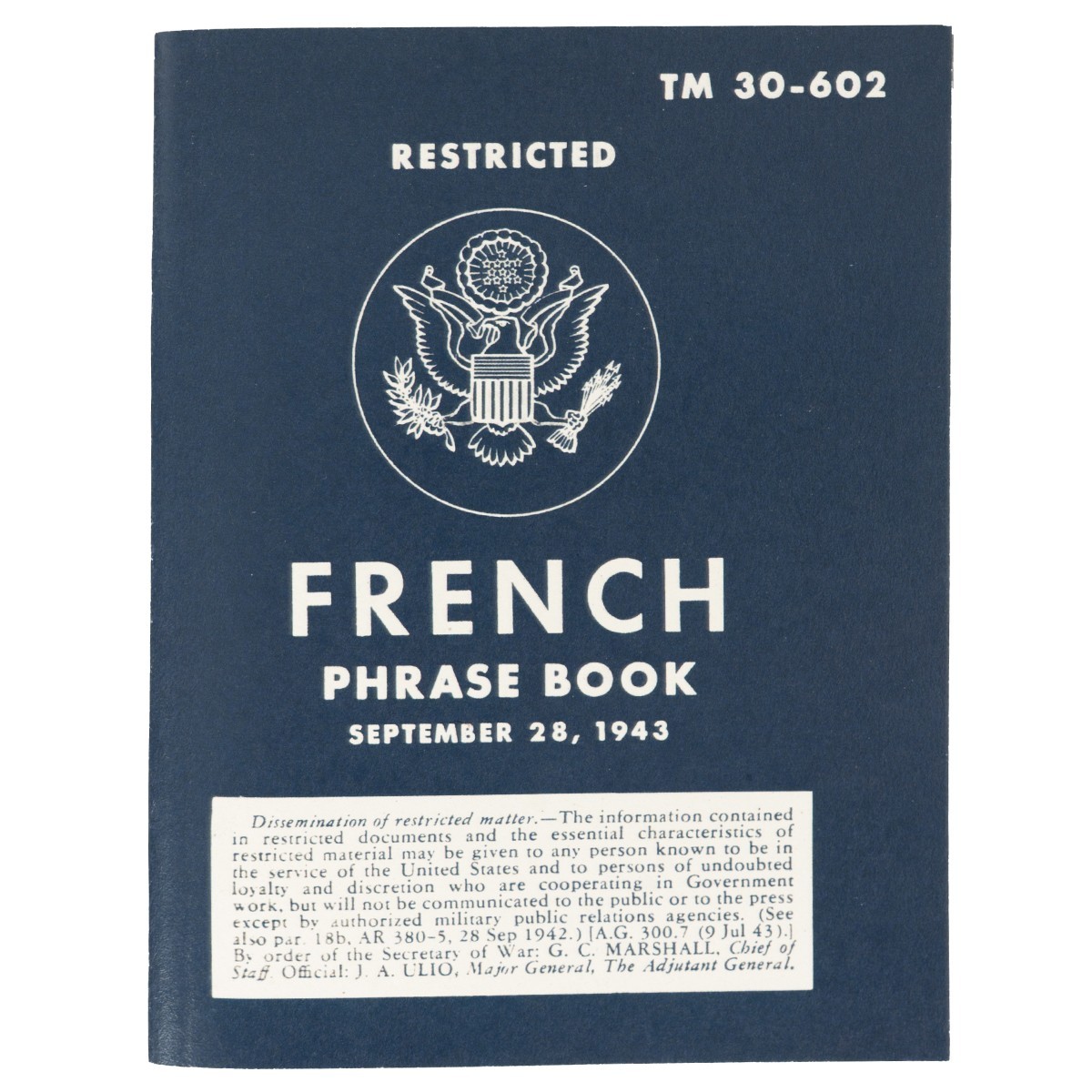 WW2 US Soldiers Basic French Phrase Book - Military Language Guide Repro