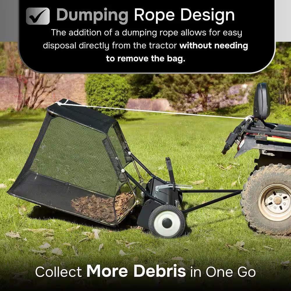42 In. Lawn Sweeper Tow Behind, 25 Cu. Ft. Large Pull behind Grass Sweeper