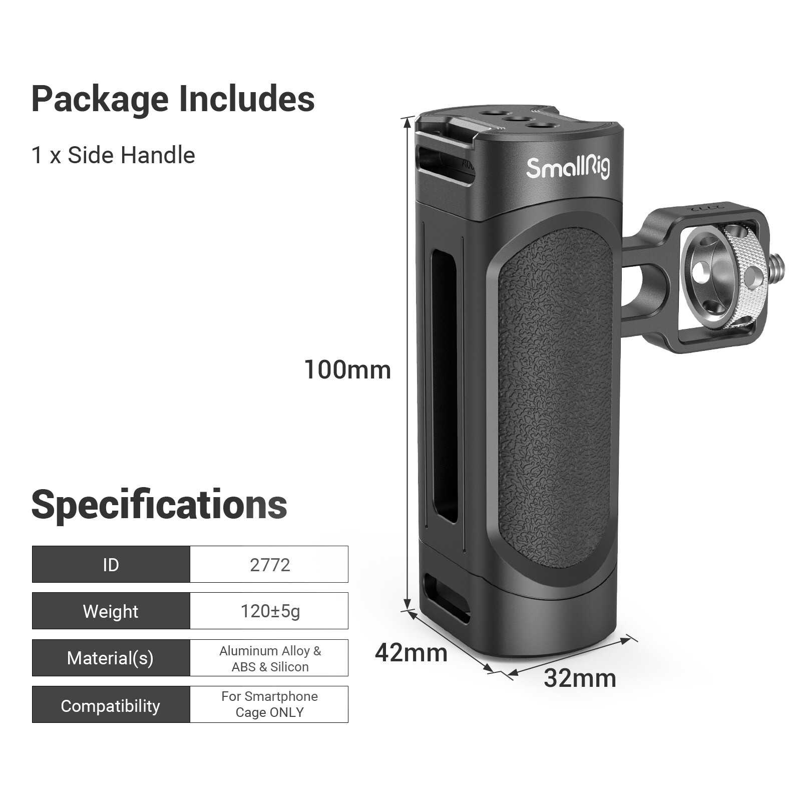 SmallRig Side Handle for Smartphone Cage Video Rig Lightweight 1/4 Threads -2772