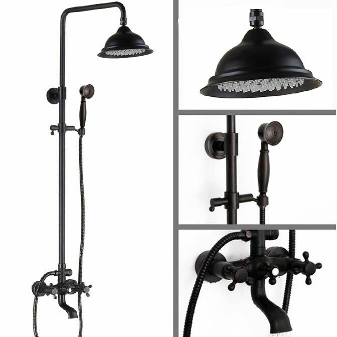 Black oil Antique Brass Bathroom Rainfall Shower Faucet Set Tub Mixer Tap 2hg046