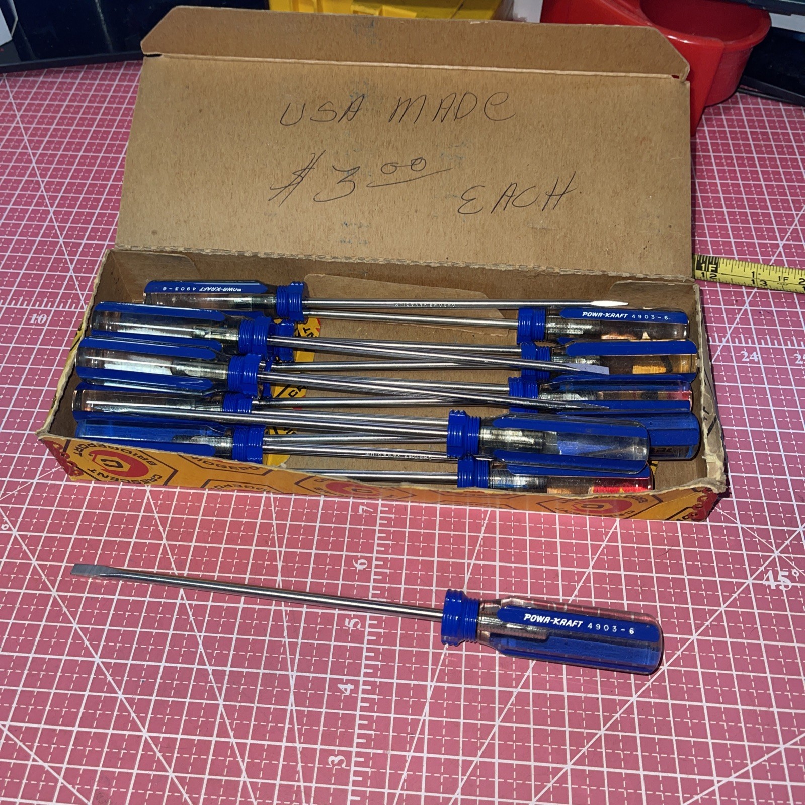 14 NOS Powr Kraft USA 4903 6 In Shank Screwdriver Montgomery Flat Slotted 3/16”