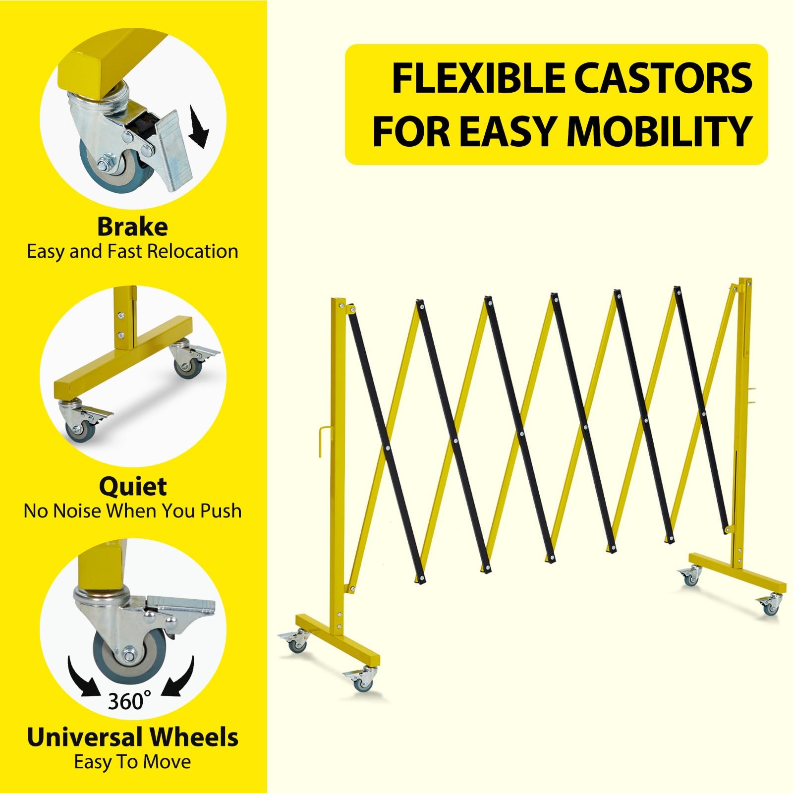Guard Retractable Fence 11FT Long Folding Security Gate Casters Driveway 1PC