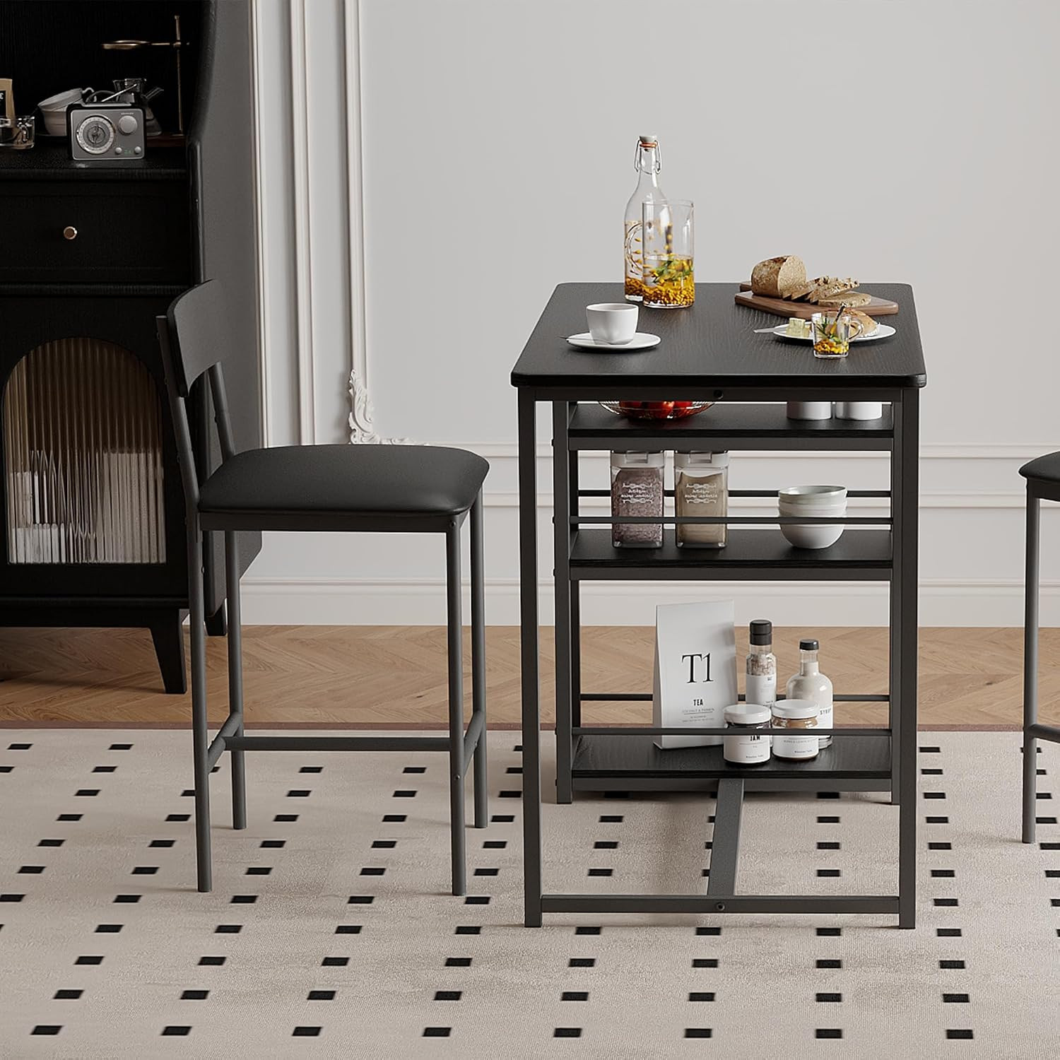 Farmhouse Counter Height Kitchen Table with 2 Bar Stools | Dining Table and Chai