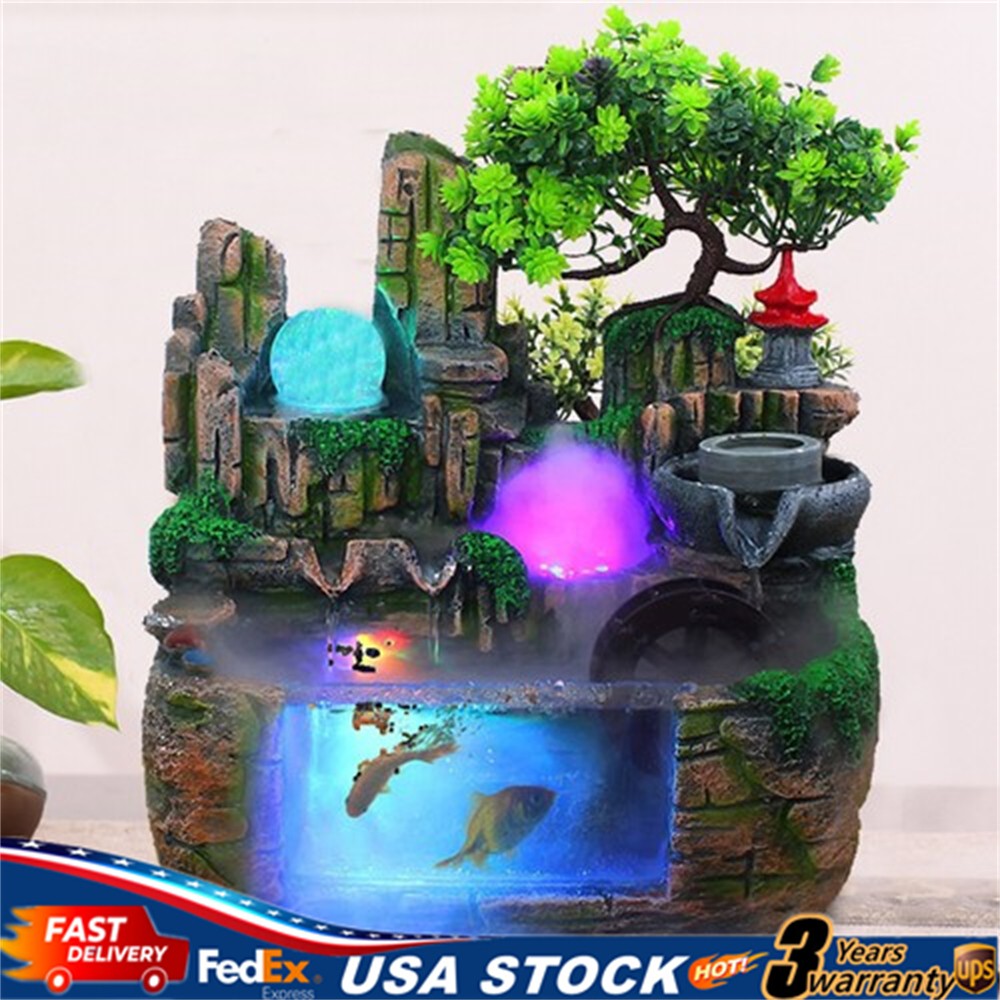 Indoor Rockery Fountain Goldfish Waterfall Feng Shui Water Sound Desktop Decor