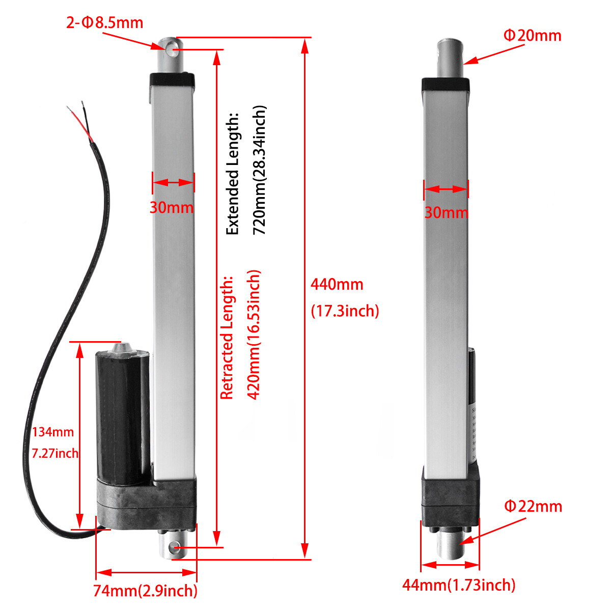 DC 12V 45dB Heavy Duty 1200N Lift Linear Actuator Motor Stroke 300mm 12" inch DO