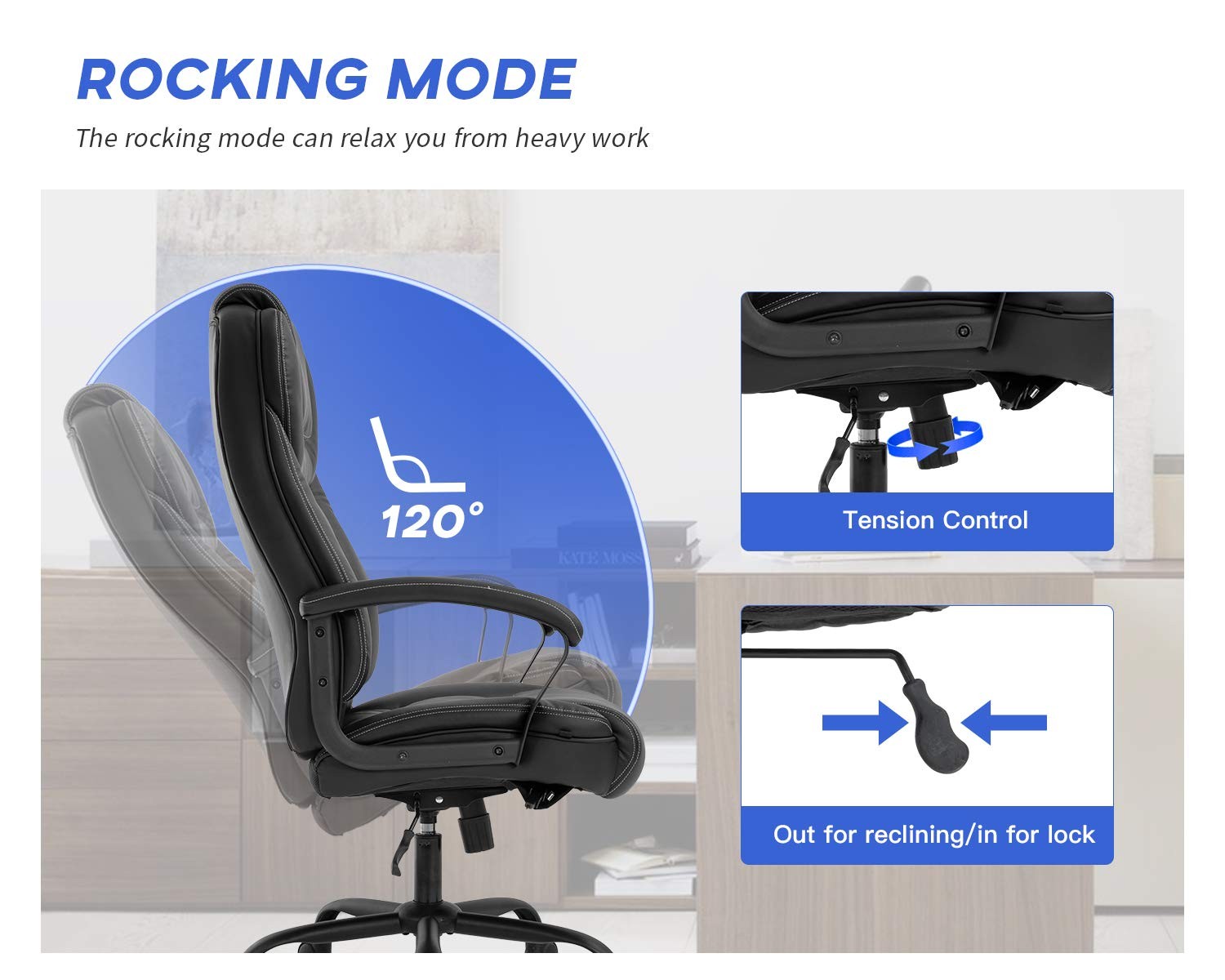 Big and Tall 500lbs Wide Seat Ergonomic Desk Chair with Lumbar Support Arms