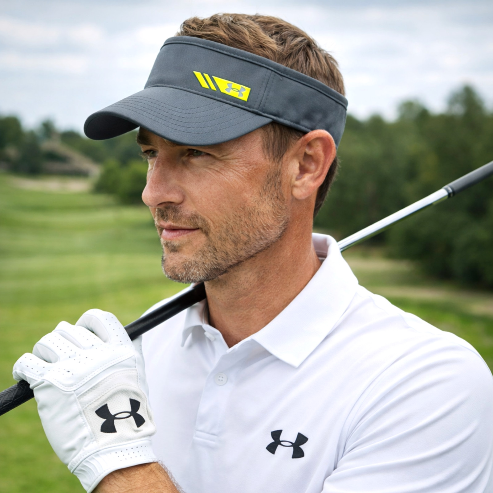 Under Armour Golf Visor Gray Green Logo Adjustable Strap OSFA Outdoor Active EUC