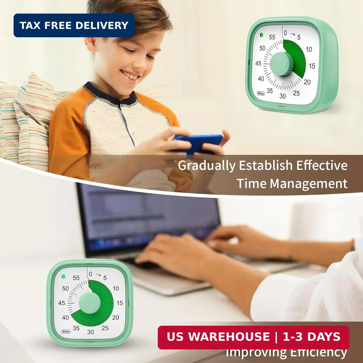 Visual Timer, Pomodoro Timers for Kids Adults, 60-Minute Countdown Desk Timer fo