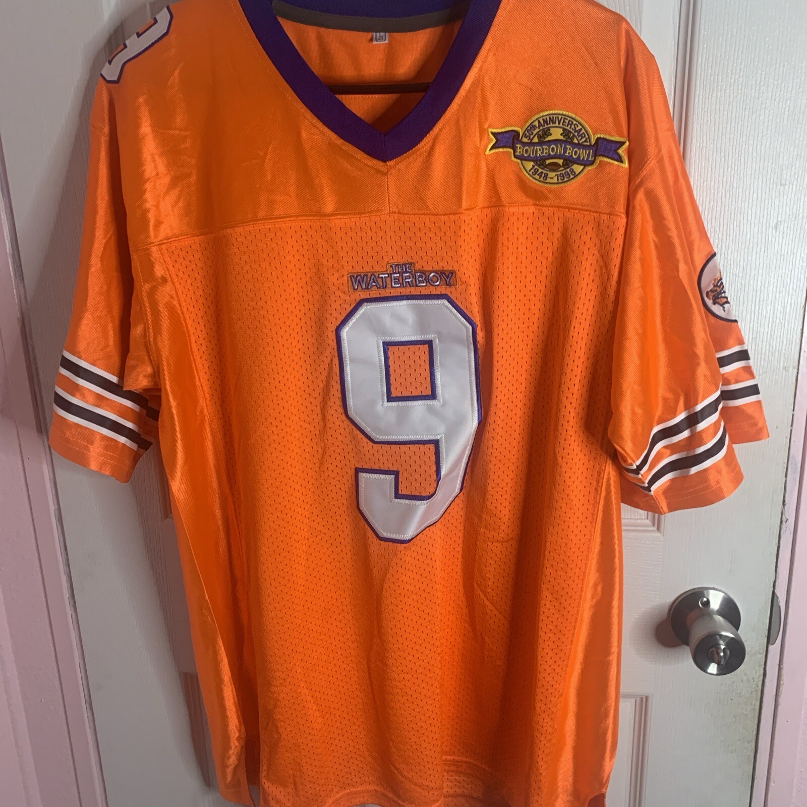 The Waterboy Bobby Boucher #9 Football Jersey Adam Sandler Orange Men's LARGE